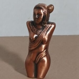 Vintage Nude Lady Butane Lighter 3in Copper Tone Art Deco Pin-Up